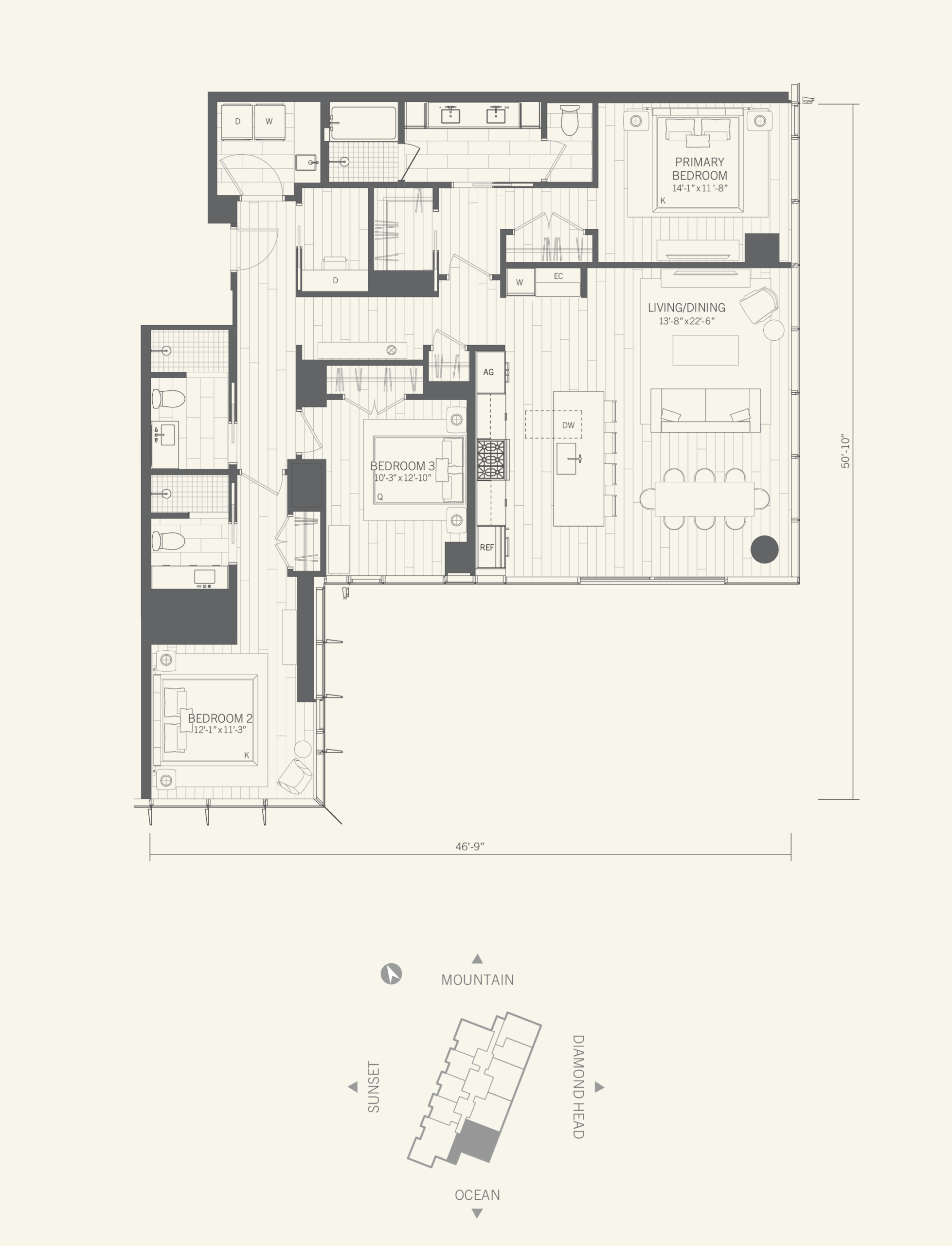 Kalae Floor Plan Residence 00, 3 Bedroom with Study, 1,720 square feet