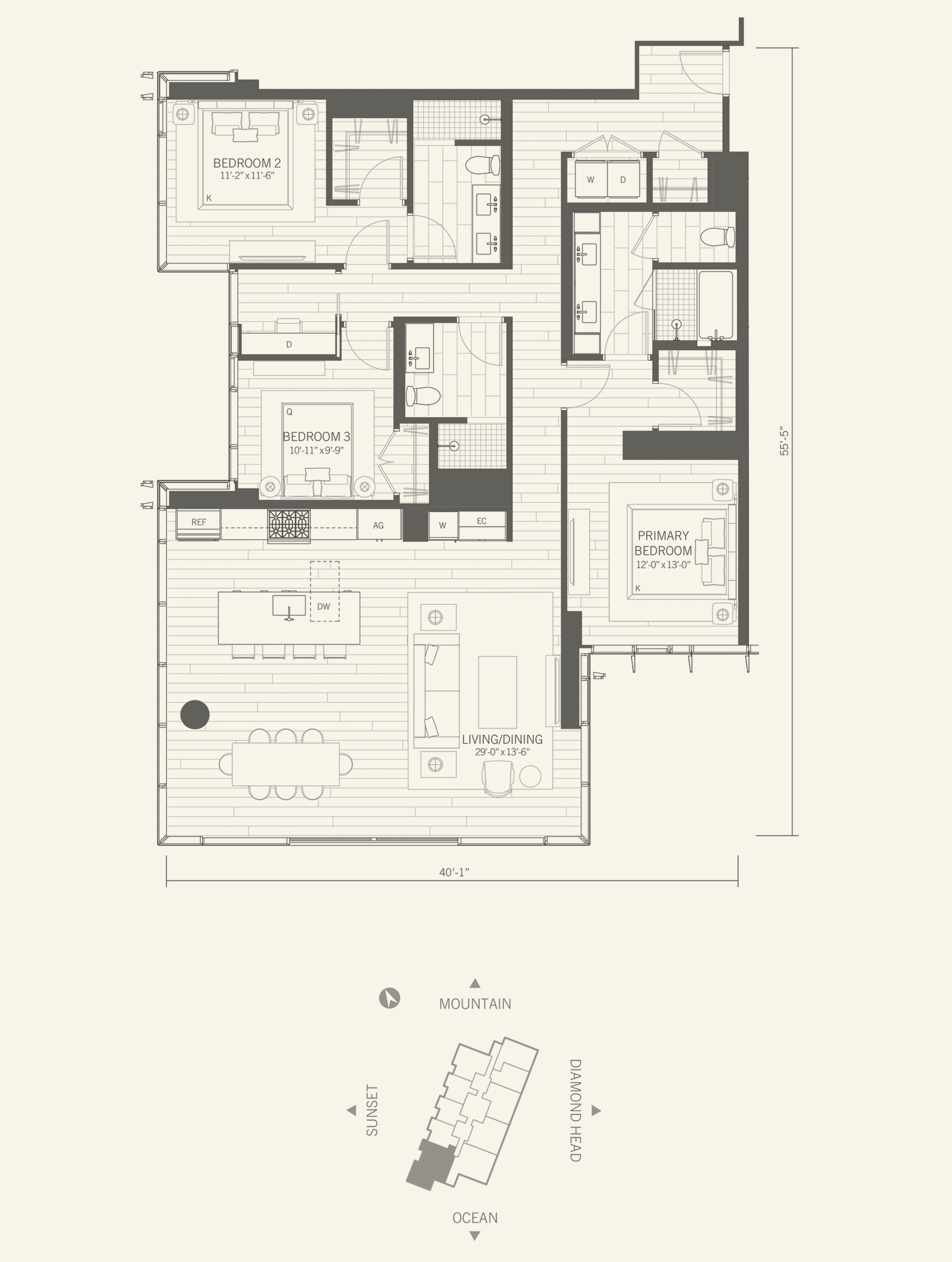 Kalae平面图 住宅01, 3卧室带书房, 1,878平方英尺