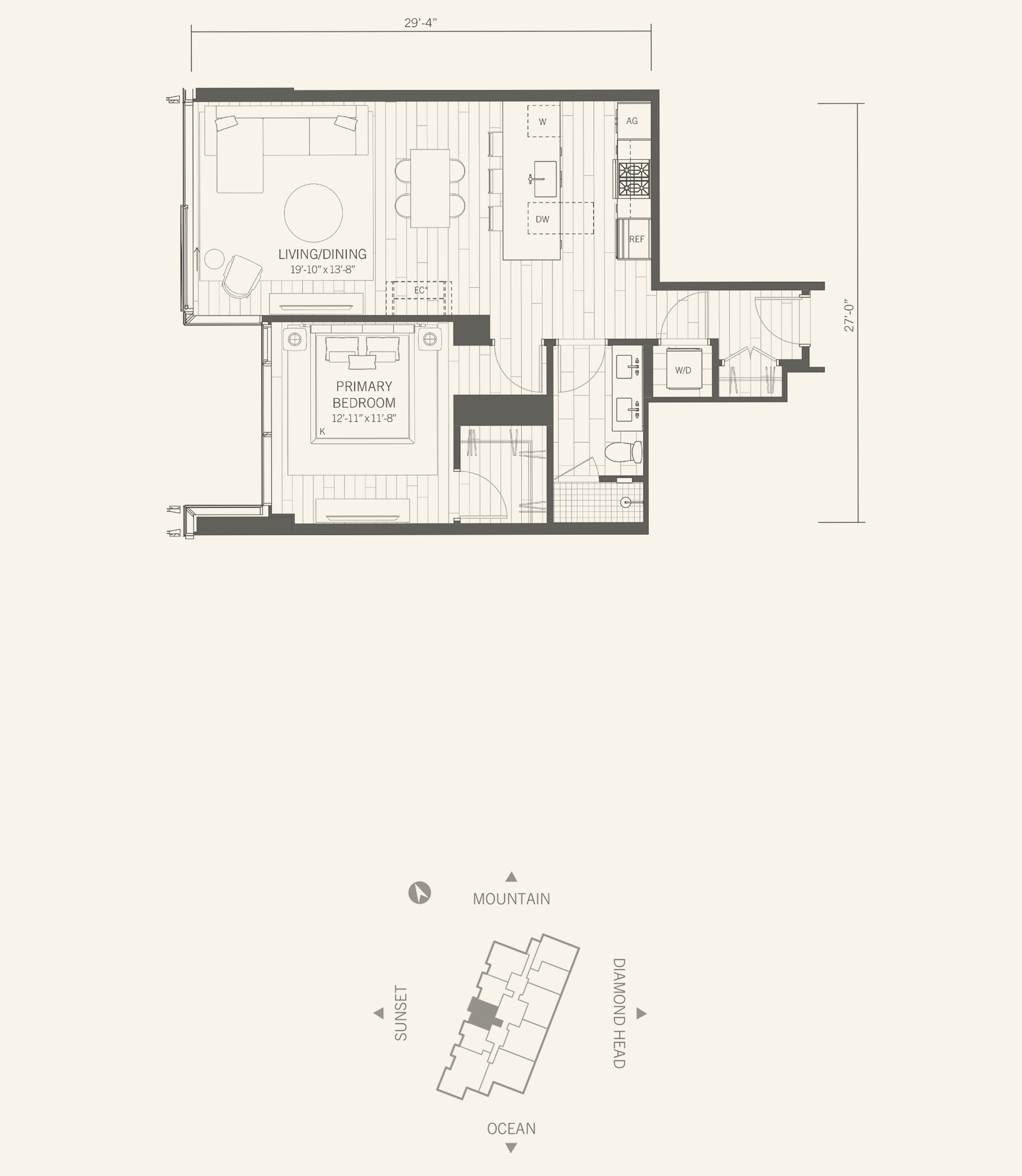 Kalae Floor Plan Residence 05, 1 Bedroom, 799 square feet