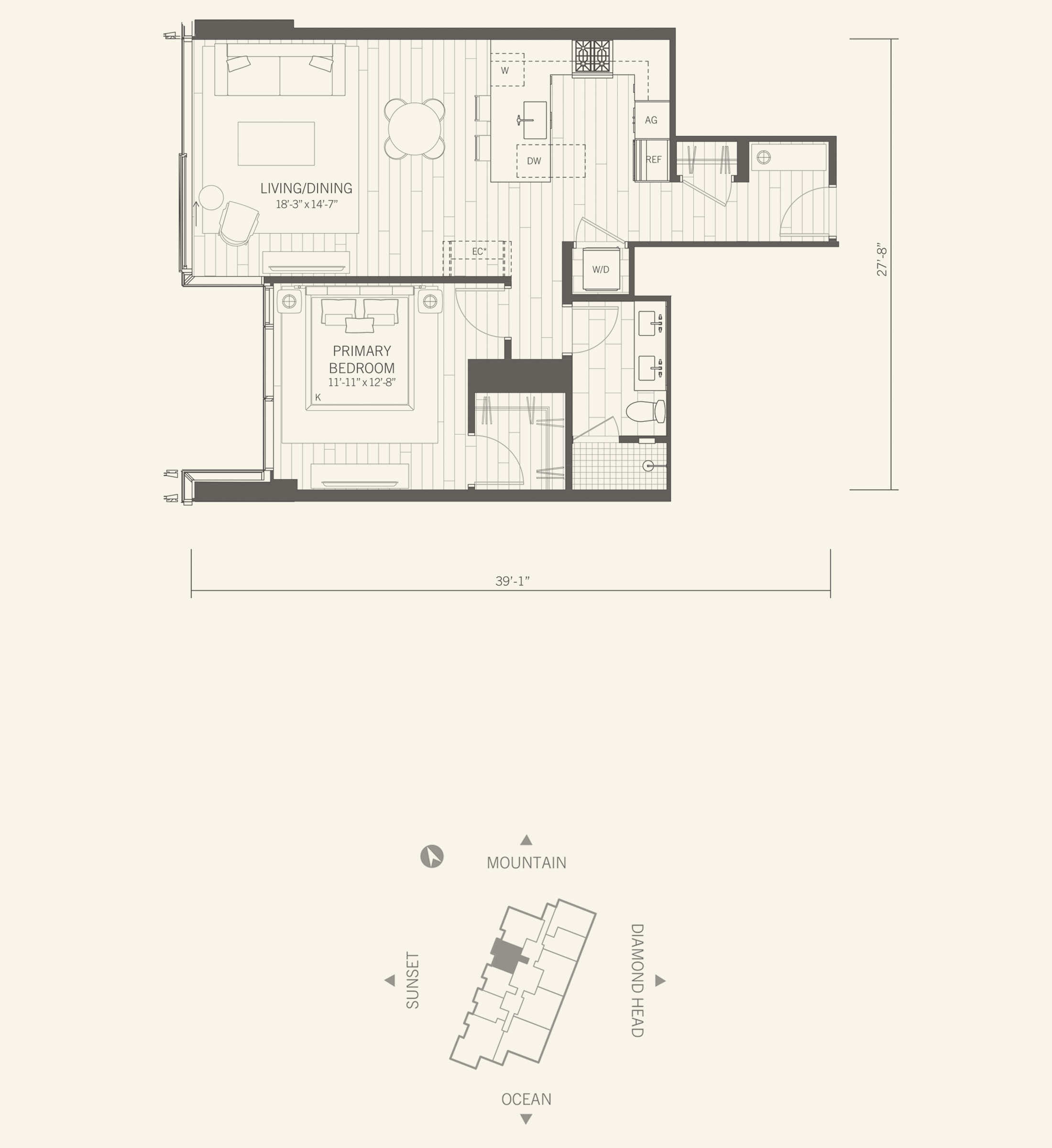 Kalae Floor Plan Residence 07, 1 Bedroom, 808 square feet
