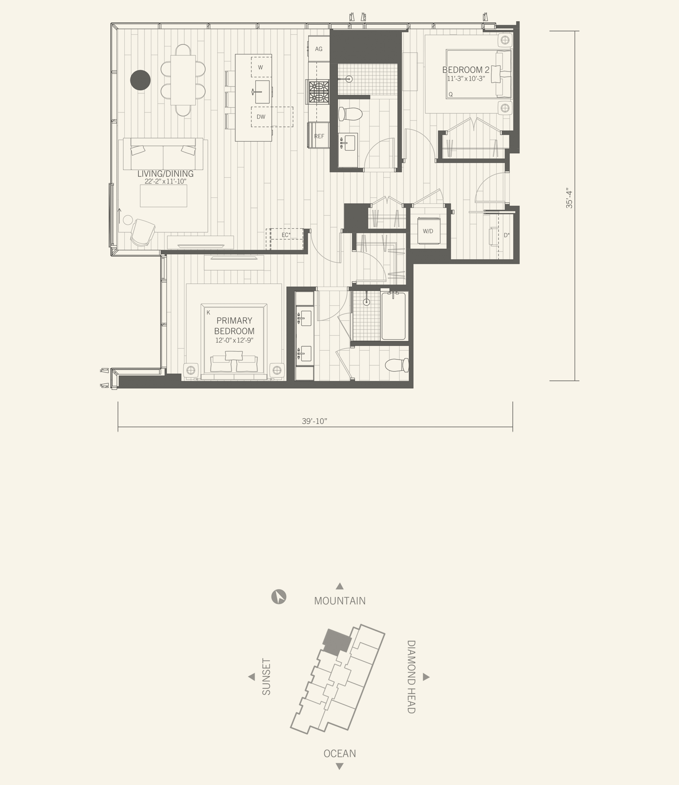 Kalae平面图住宅09，2卧室带书房，1,206平方英尺