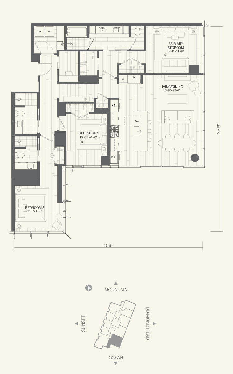 Kalae Floor Plan Residence 00, 3 Bedroom with Study, 1,720 square feet