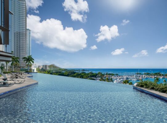 Kalae Resort Pool overlooking Kewalo Basin Harbor.