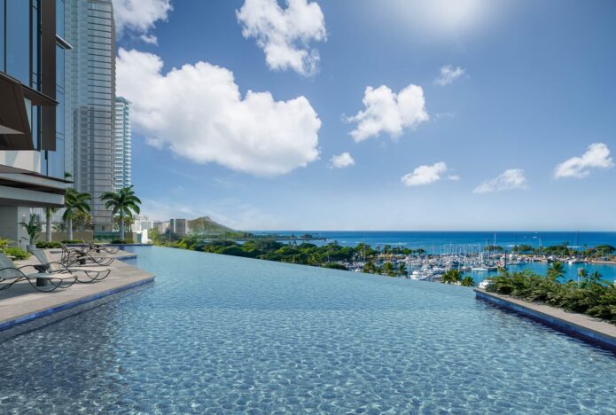 Kalae Resort Pool overlooking Kewalo Basin Harbor.