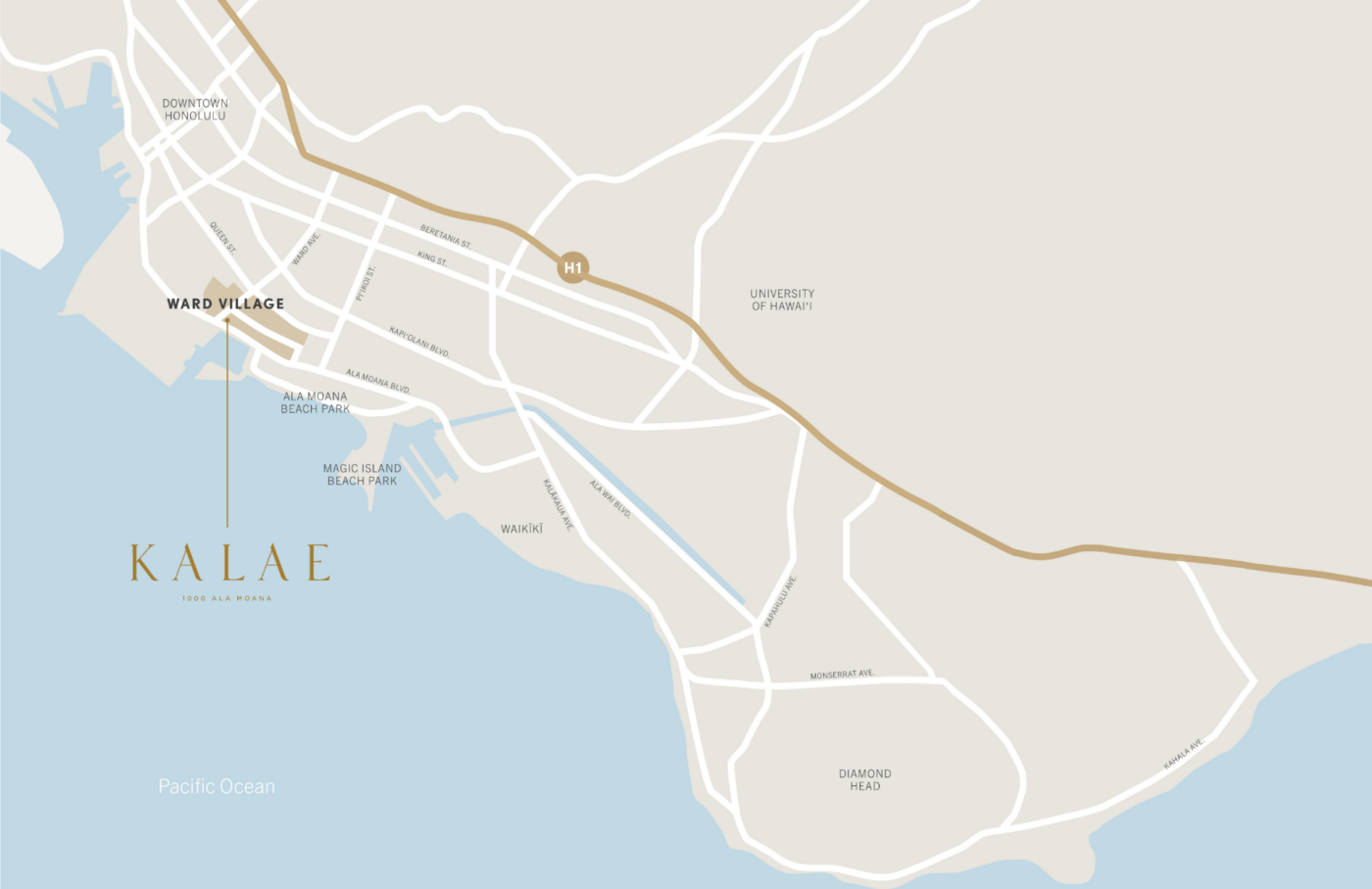欧胡岛南岸地图，有卡莱、沃德村的叫法。