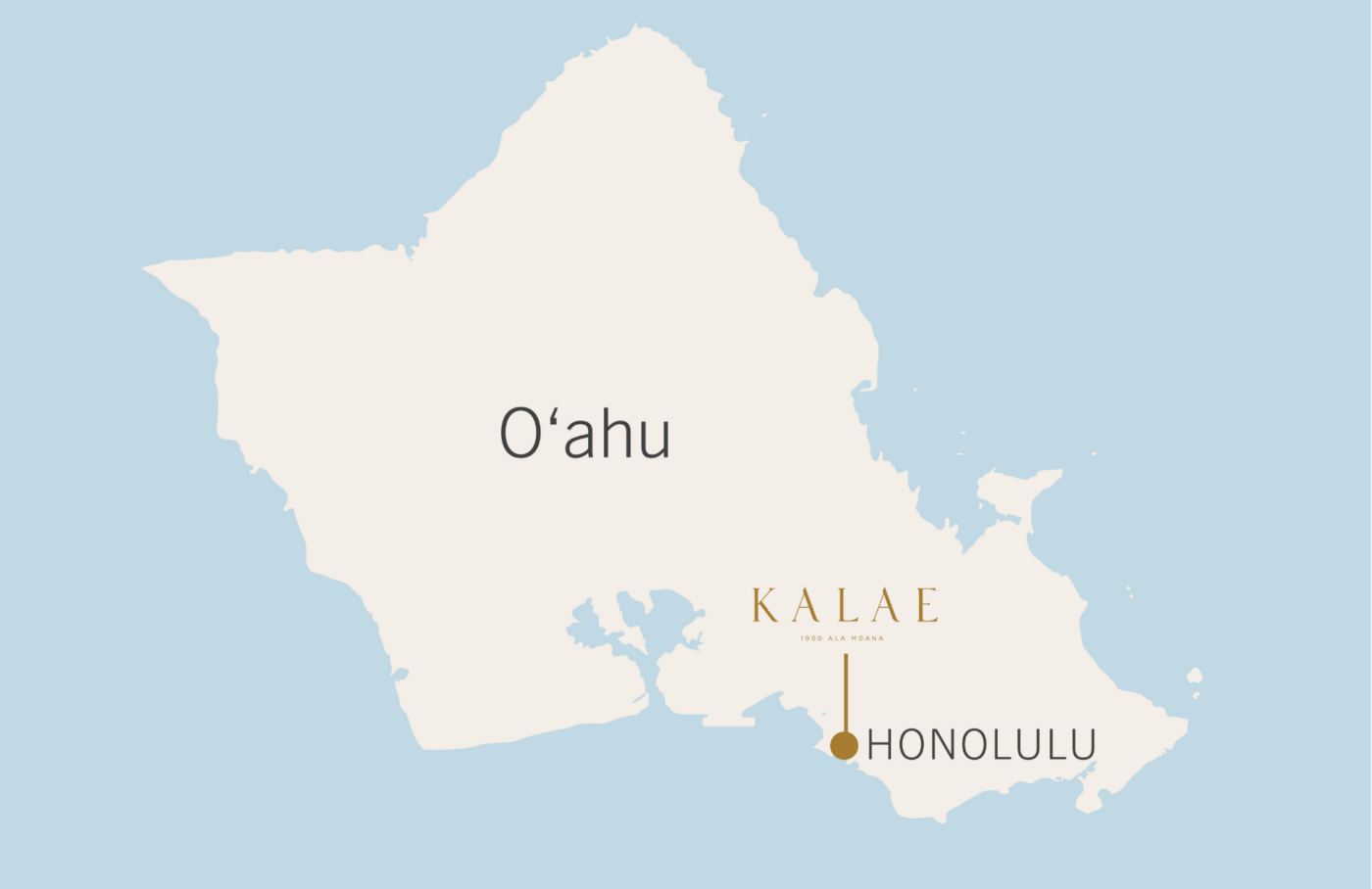 カラエとホノルルを呼び出すオアフ島の地図。