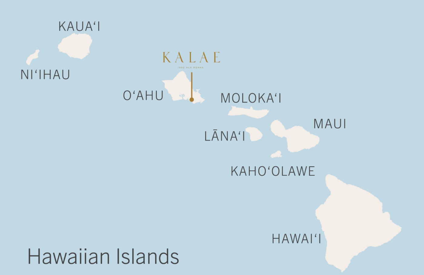 Hawaii map with Kalae call out on Oahu.